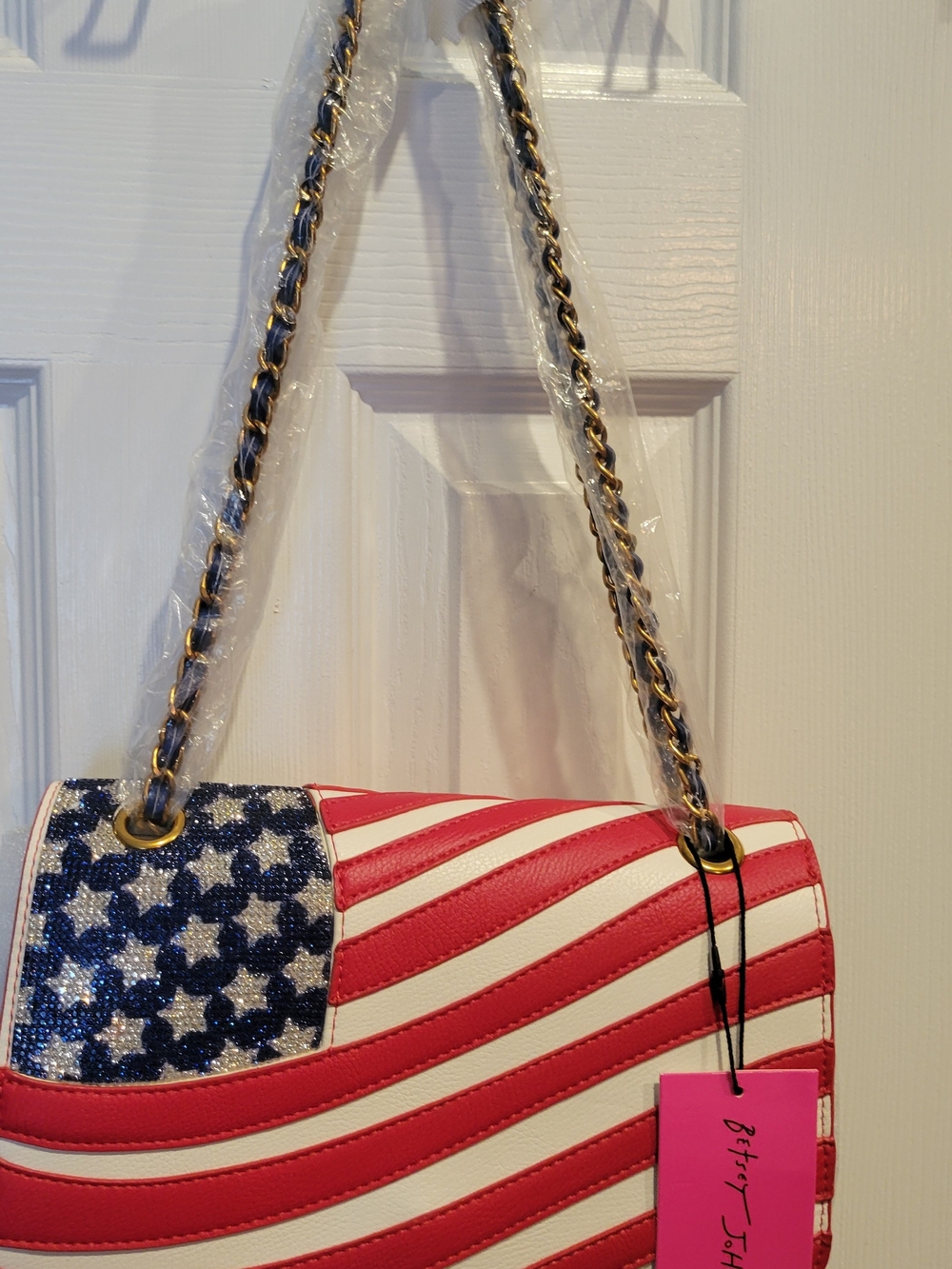 Betsey Johnson Patriotic Red, White & Blue Chain Shoulder Bag